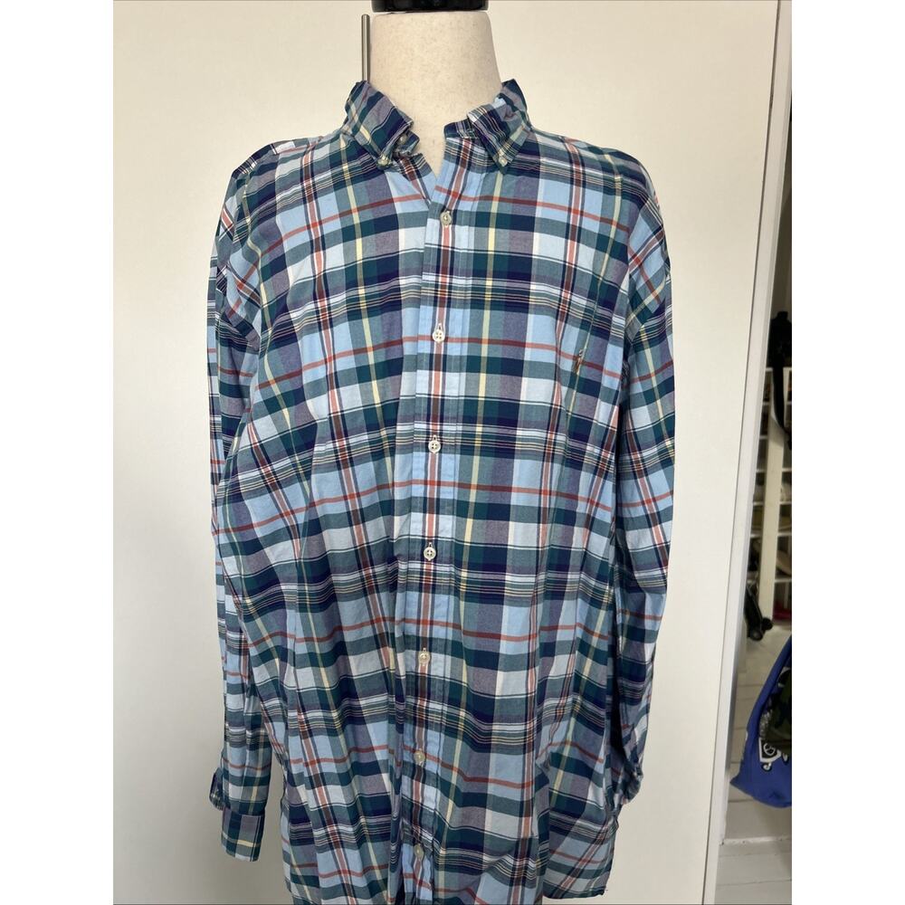 Ralph Lauren Green Blue Plaid Stretch Long Sleeve Button Down Shirt Men's 3XLT